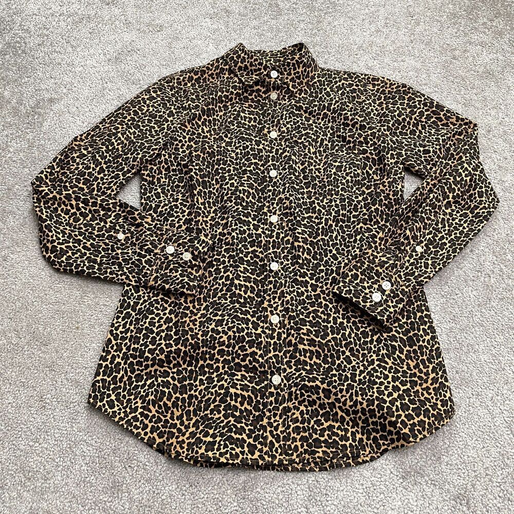 J. Crew Leopard Button Down Shirt Womens XXS Brown Animal Print Long Sleeve Top